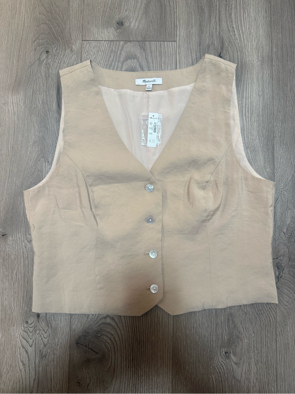 Madewell NWT Beige Tailored Button Front Vest Size 12 - Picture 2 of 6